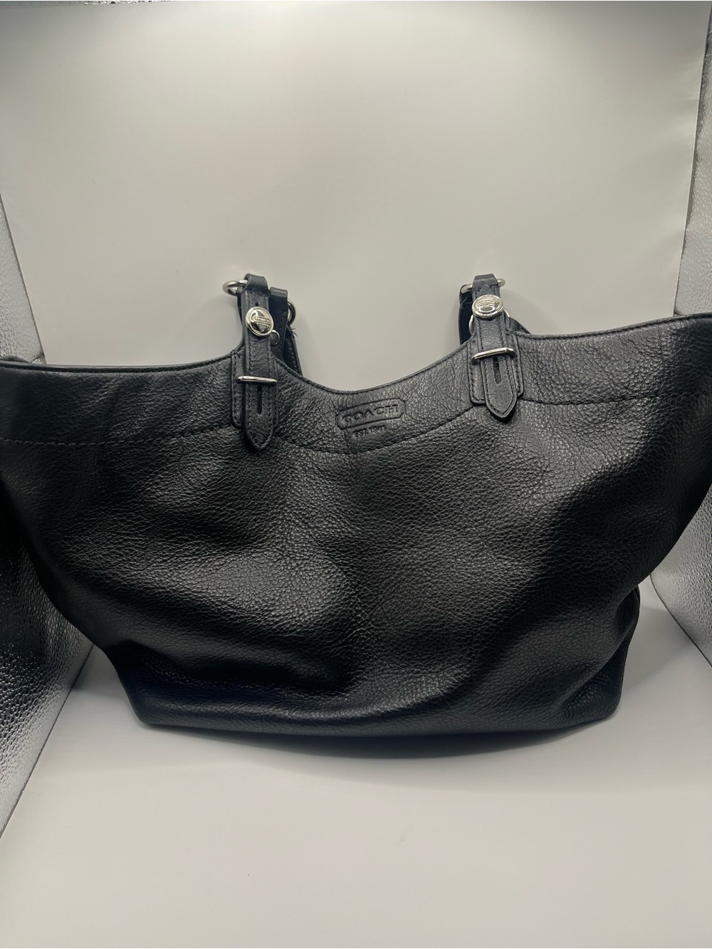 Coach Black Pebbled Leather Tote with Silver Hardware